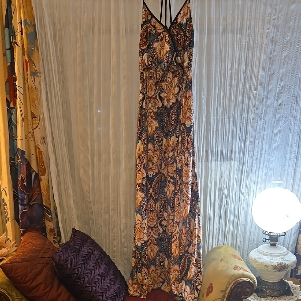Xhilaration Orange and Black Sleeveless Maxi Sundress